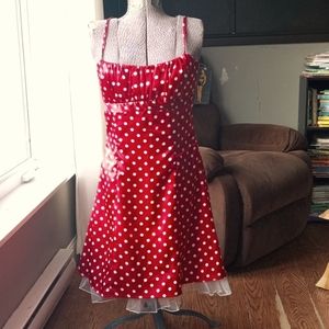 NWOT Ruby Rox Silk Polka Dot Spaghetti Strap Dress Size 6